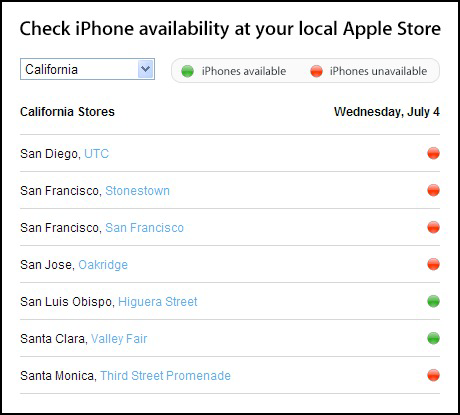 User interface that uses red and green colors alone to differentiate between the availability of iphones
