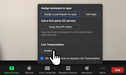 Click live transcription enable button